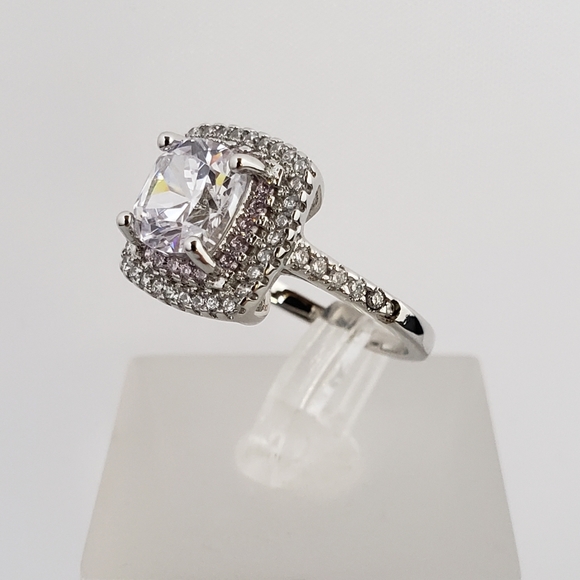 Sterling Pink Halo 2ct Solitaire - Picture 3 of 8